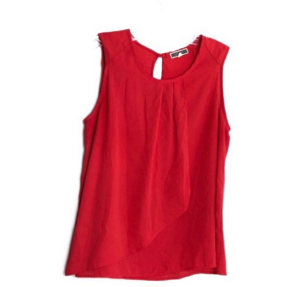 Pleione Tops - Pleione Red Flyaway Front Sleeveless Top M